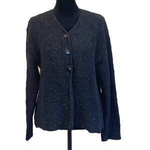 Women's Charcoal Black Cotton Cardigan  Size Small Oversized 3 Button Willow 90s